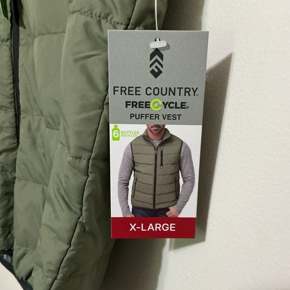 Free Country Men's FreeCycle® Puffer Vest Duffle Olive Size XL Gorpcore NEW - Picture 5 of 9
